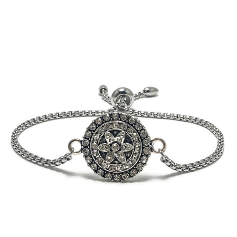 Adjustable Slide Bead Box Chain Silver Glitz and Glam Rhinestone Minimalist Bracelet