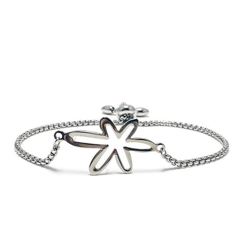 Adjustable Slide Bead Box Chain Silver Elongated Flower Minimalist Bracelet