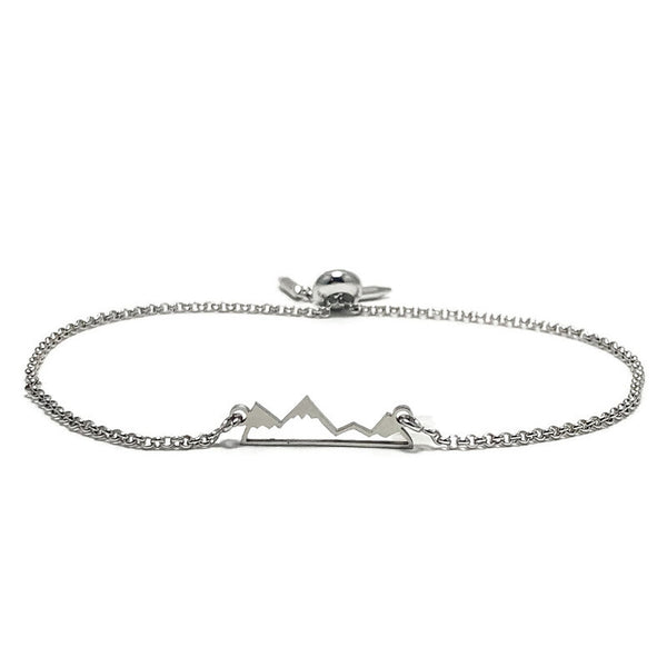 Adjustable Slide Bead Box Chain Silver Mountain Adventure Minimalist Bracelet