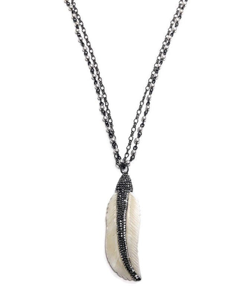 Abalone with Pave Rhinestone Pendant Necklace