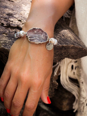 Sunset Druzy Agate Beaded Stretch Bracelet