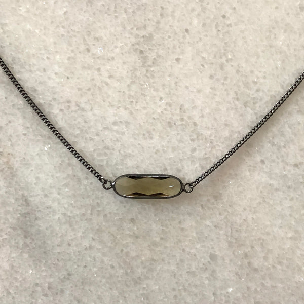 Faceted Smoky Crystal Oblong Bar Layering Necklace