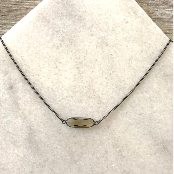 Faceted Smoky Crystal Oblong Bar Layering Necklace