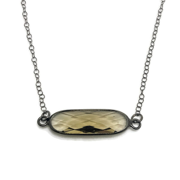 Faceted Smoky Crystal Oblong Bar Layering Necklace