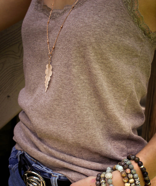 Beautiful and delicate etched leaf necklace - rose gold or silver