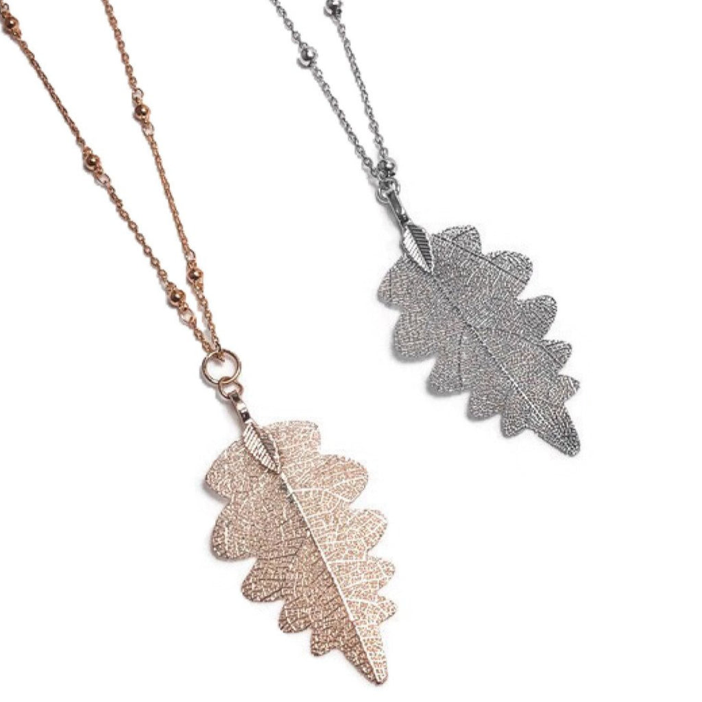 Beautiful and delicate etched leaf necklace - rose gold or silver