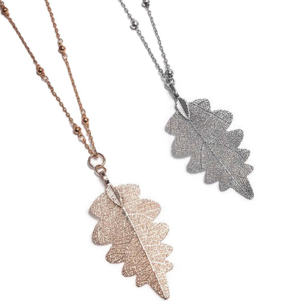Beautiful and delicate etched leaf necklace - rose gold or silver