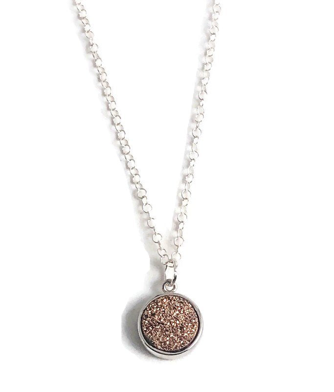 Dainty Pink Druzy Necklace