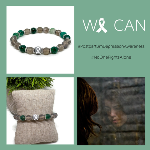 Postpartum Depression Mental Health White Ribbon Awareness Unisex Mens and Womens Stretchy Bracelet