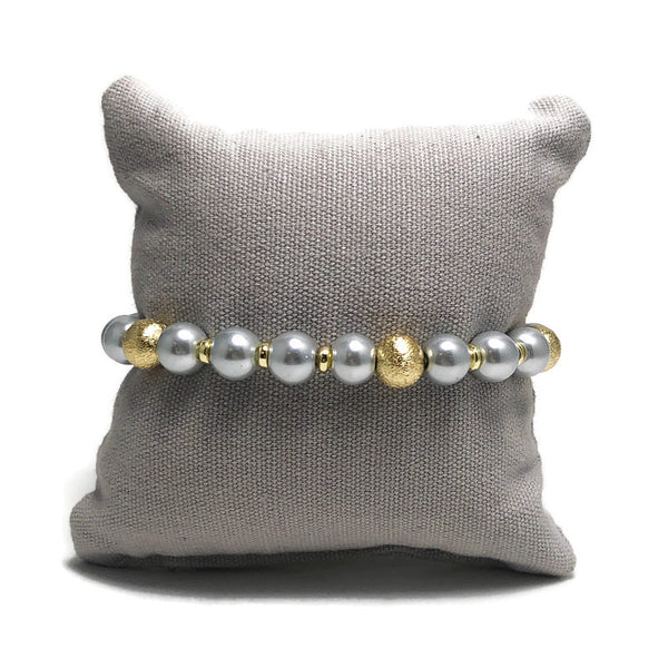 Glam Star Silver and Gold Pearl Stretch Bracelet