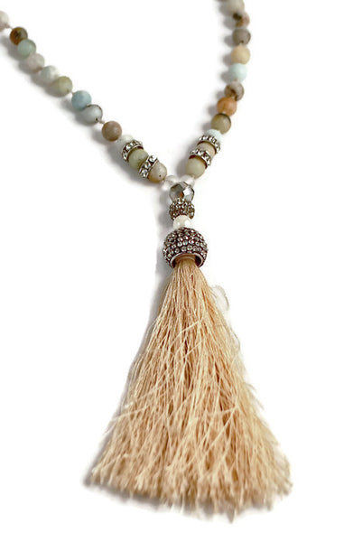 Simply Ivie Amazonite Silk Tassel Necklace