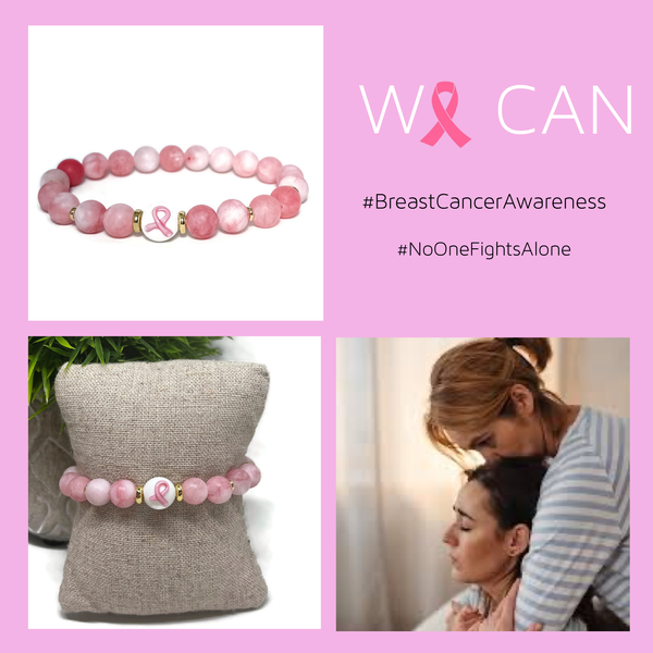 Breast Cancer Awareness Frosted Jade Gemstone Stretch Bracelet