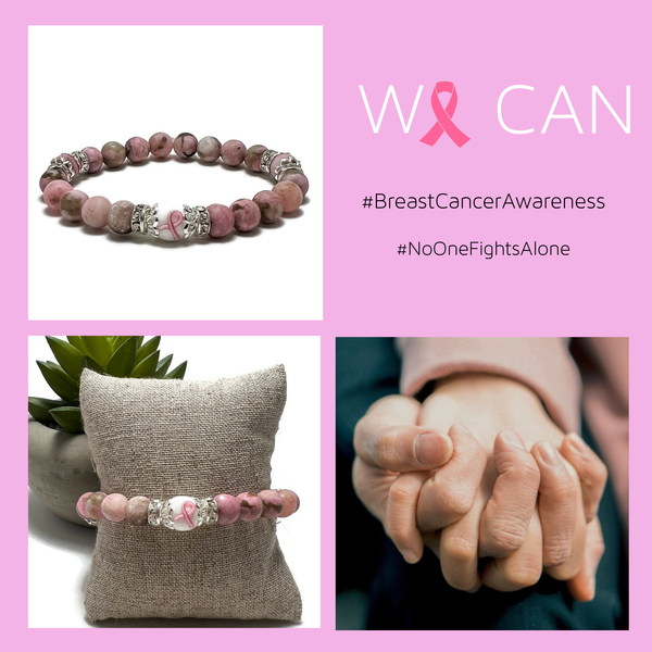 Breast Cancer Awareness Frosted Agate Gemstone Stretch Bracelet