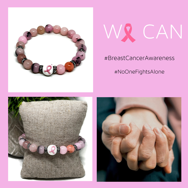Breast Cancer Awareness Cherry Blossom Jasper Gemstone Stretch Bracelet