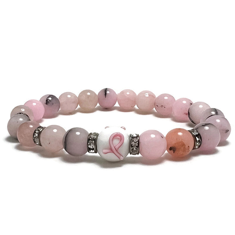 Breast Cancer Awareness Cherry Blossom Jasper Gemstone Stretch Bracelet