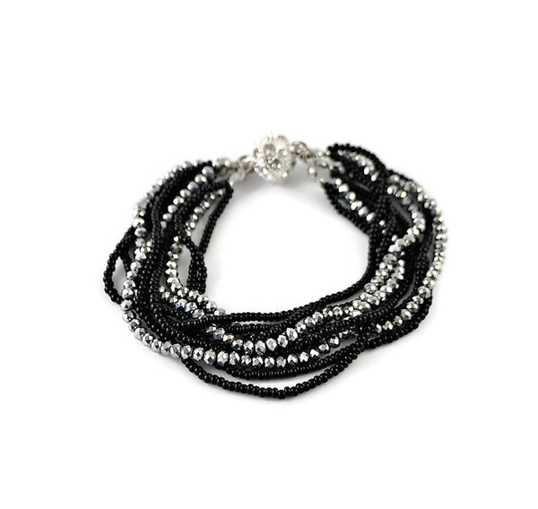 Faceted Crystal Multi-Strand Bracelet with Pave Rhinestone Closure