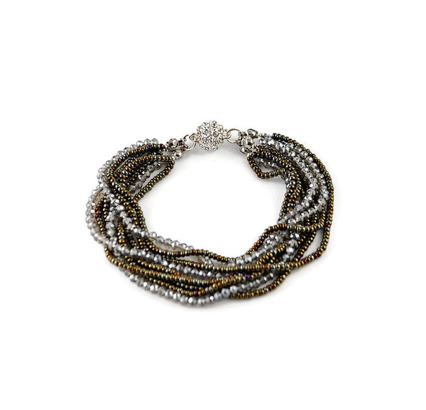Faceted Crystal Multi-Strand Bracelet with Pave Rhinestone Closure