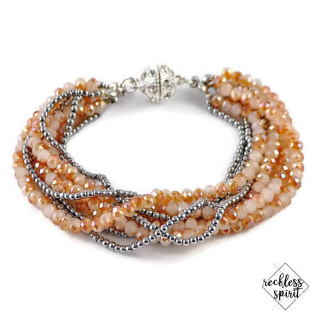 Faceted Crystal Multi-Strand Bracelet with Pave Rhinestone Closure