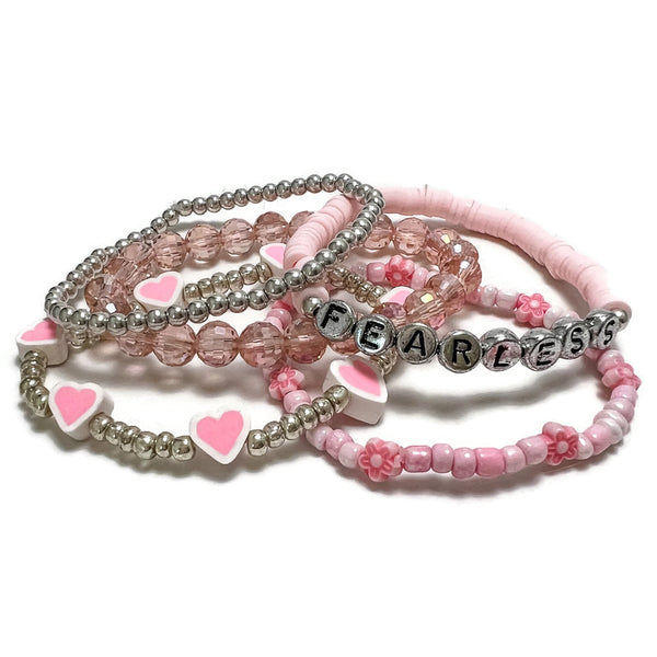 Fearless Pink Happy Stack Stretch Bracelet Set