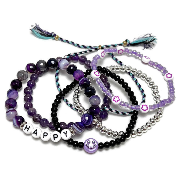 Purple Happy Stack Be Happy Stretch Bracelet Set