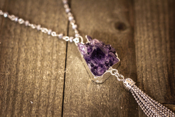 Amethyst Crystal Tassel Necklace