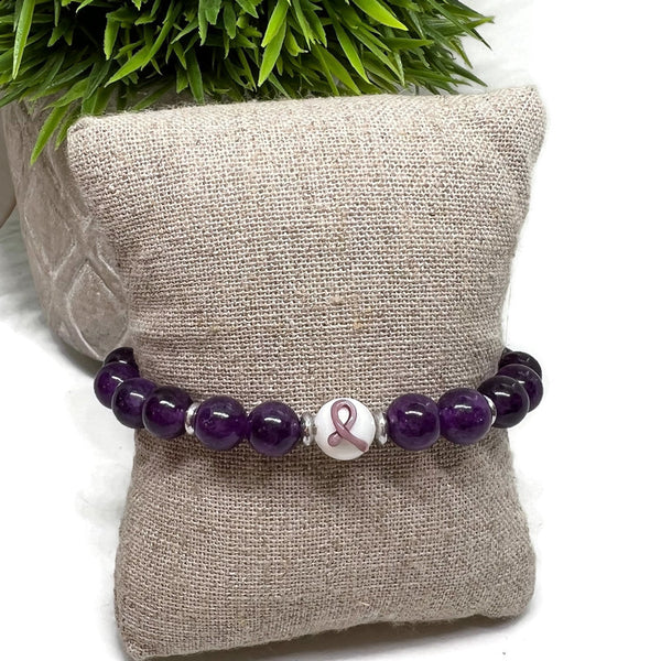 Lupus Awareness Purple Ribbon Unisex Mens and Womens Stretchy Bracelet