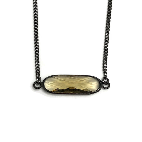 Faceted Smoky Crystal Oblong Bar Layering Necklace