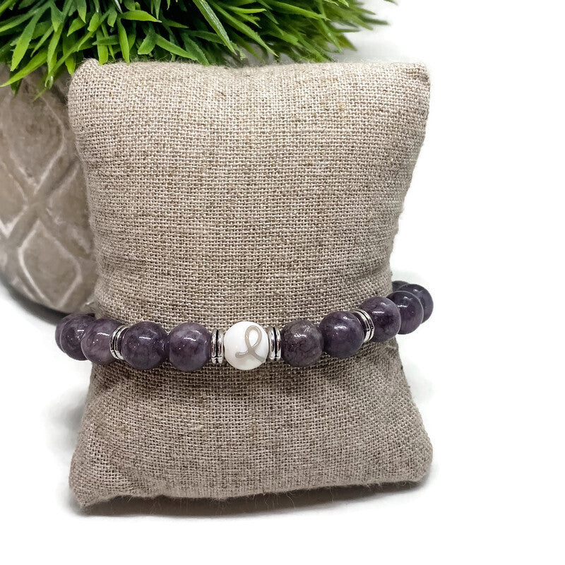 Storm Agate Stone Bracelet with Parkinsons Awareness Sterling Silver Charm   T Jazelle