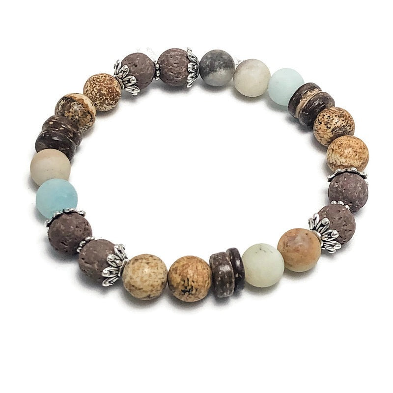 Amazonite Women's Aromatherapy Brown Lava Bead Stretch Bracelet