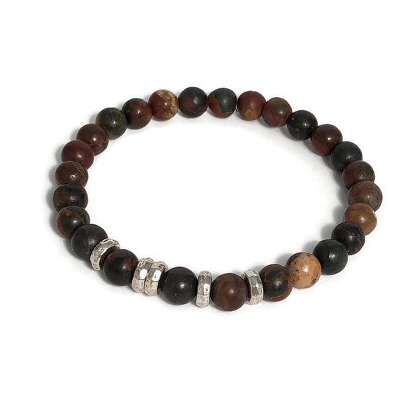Natural Turquoise Bead Mens Stretch Bracelet