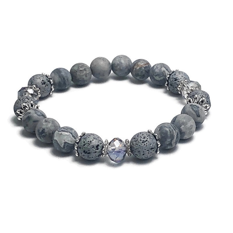 Frosted Picasso Jasper Silver Lava Stretch Bracelet