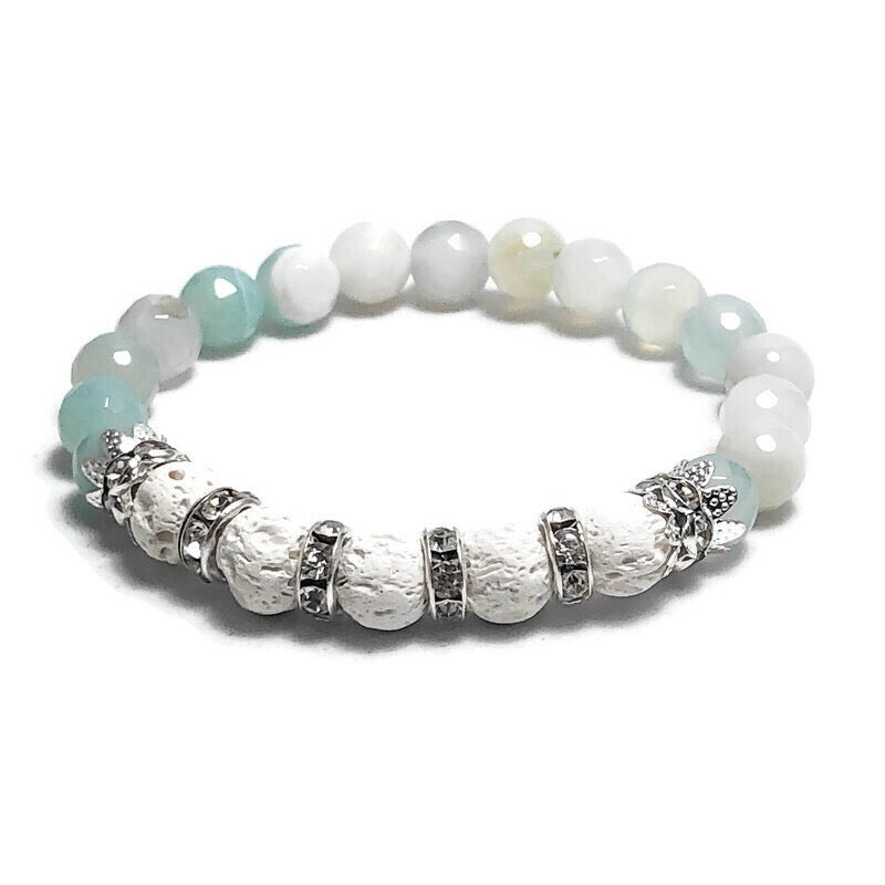 Faceted Blue Agate Aromatherapy Lava Stretch Bracelet
