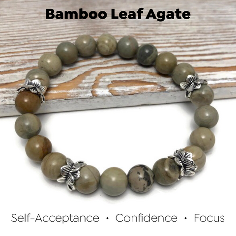 HEALING STONES - Silver Leaf Jasper Agate Womens Stretch Bracelet
