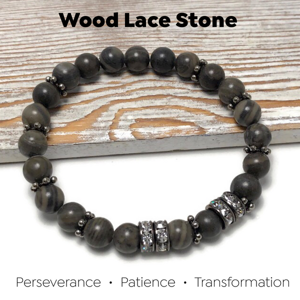 HEALING STONES - Wood Lace Stone Womens Stretch Bracelet