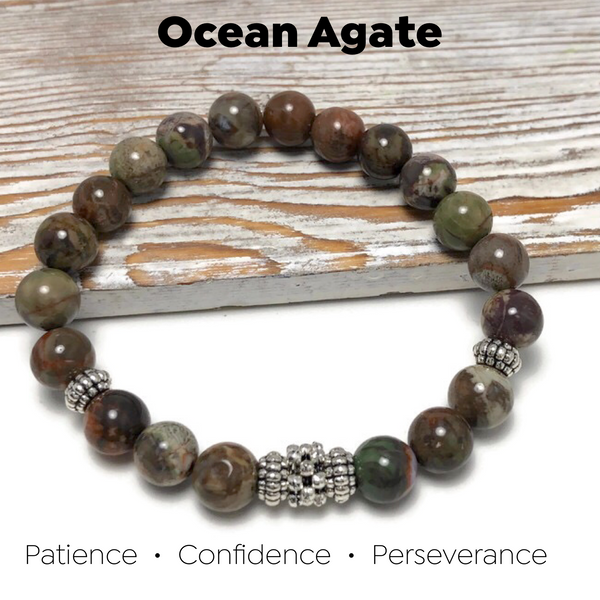 HEALING STONES - Ocean Agate Womens Stretch Bracelet