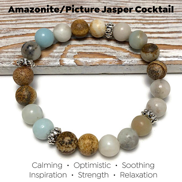 HEALING STONES - Amazonite/Picture Jasper Womens Stretch Bracelet
