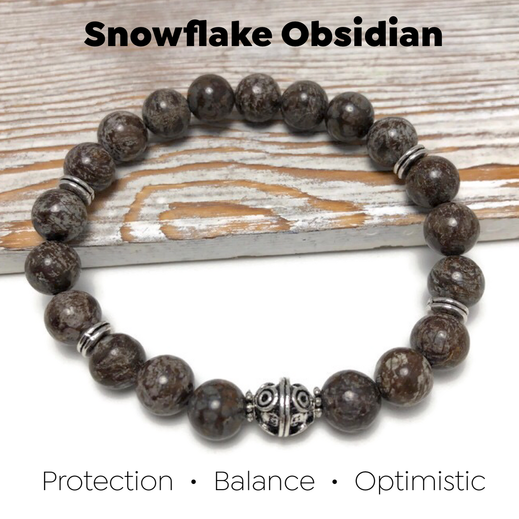 HEALING STONES - Snowflake Obsidian Womens Stretch Bracelet