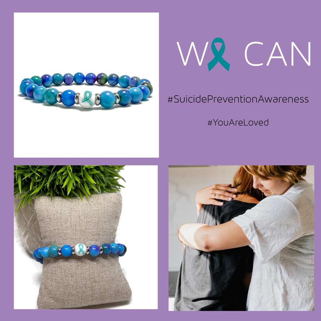 Suicide Prevention Awareness Teal and Purple Ribbon Mens and Womens Stretchy Bracelet