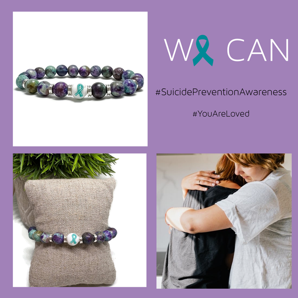 Suicide Prevention Awareness Teal and Purple Ribbon Unisex Mens and Womens Stretchy Bracelet