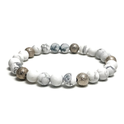 Marbled Moon White Howlite Gemstone Stretch Bracelet