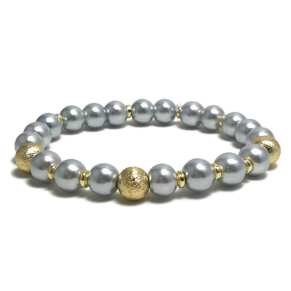 Glam Star Silver and Gold Pearl Stretch Bracelet