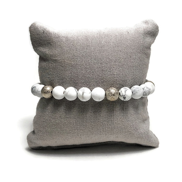 Marbled Moon White Howlite Gemstone Stretch Bracelet