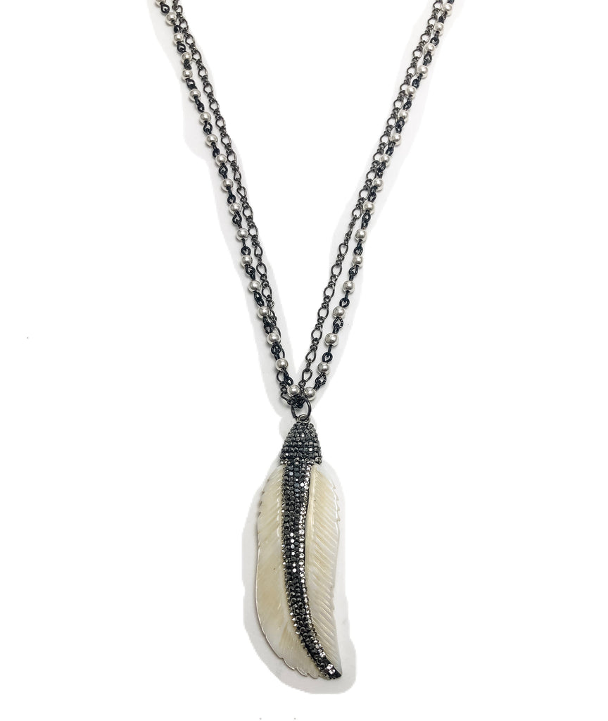 Abalone with Pave Rhinestone Pendant Necklace