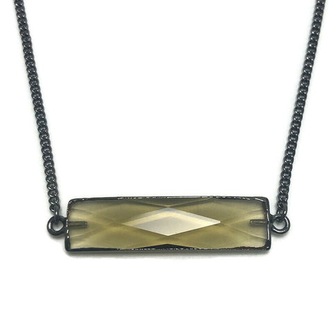 Faceted Smoky Crystal Bar Layering Necklace