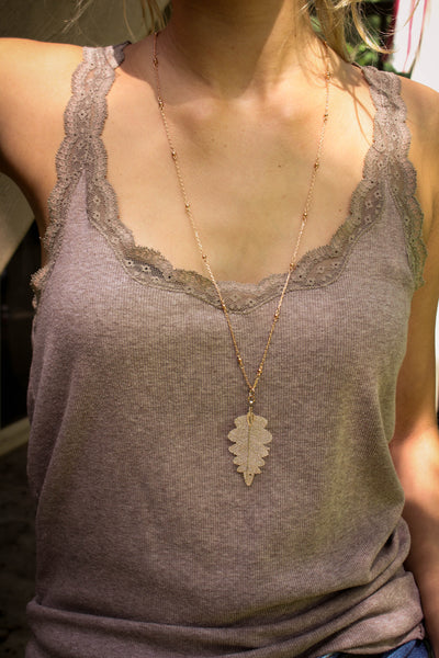 Beautiful and delicate etched leaf necklace - rose gold or silver