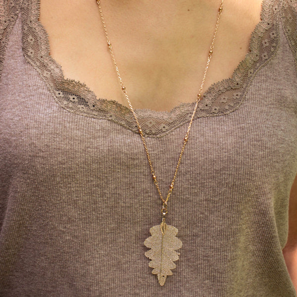 Beautiful and delicate etched leaf necklace - rose gold or silver
